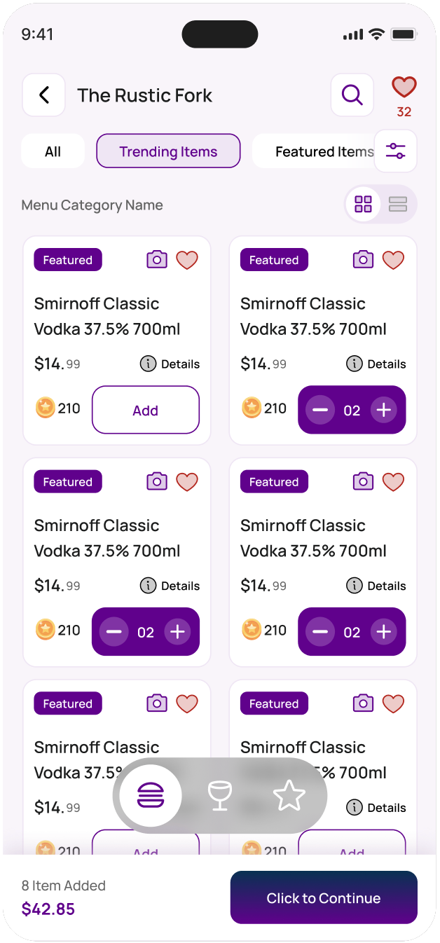 Mobile Ordering Screen