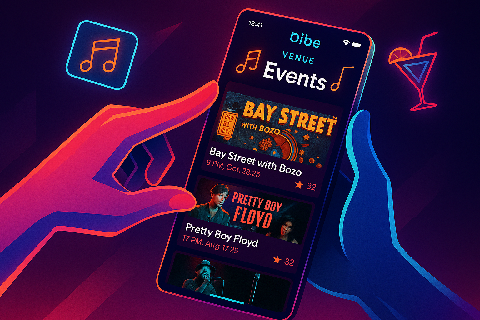 Bibe App Events Screen